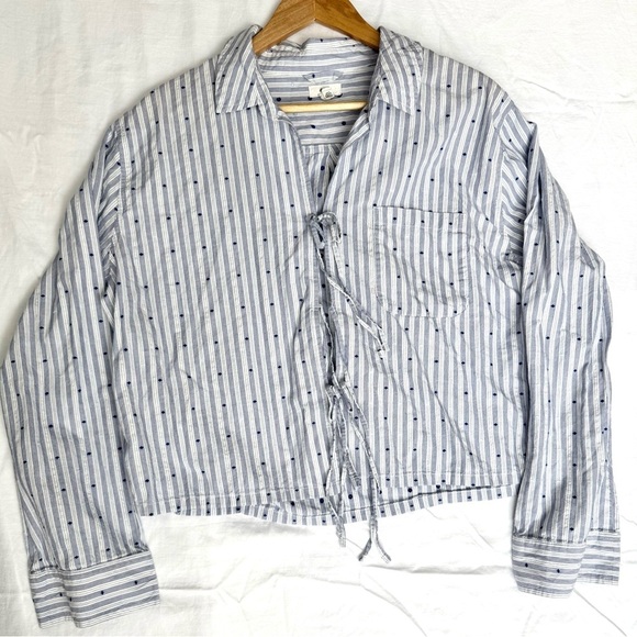 aerie Tops - Aerie Cropped Striped Button-Up Shirt with Tie Front